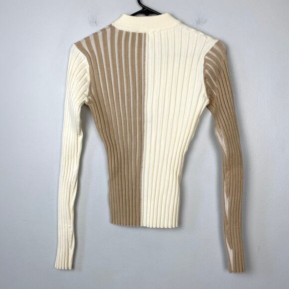 Böhme Colorblock Ribbed Sweater‎ Mock Neck Long Sleeve Stretch Fitted Size XS - Picture 4 of 9